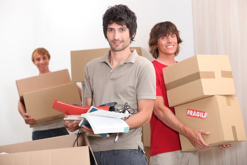 Office relocation items being organized for removal in Richmond