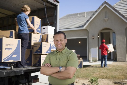 Local Richmond moving van parked near residential homes